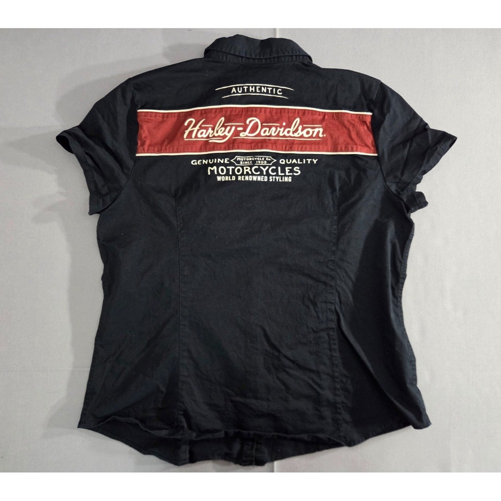 Harley Davidson Shirt Womens Extra Large Black Red Classic Logo Button Down Polo